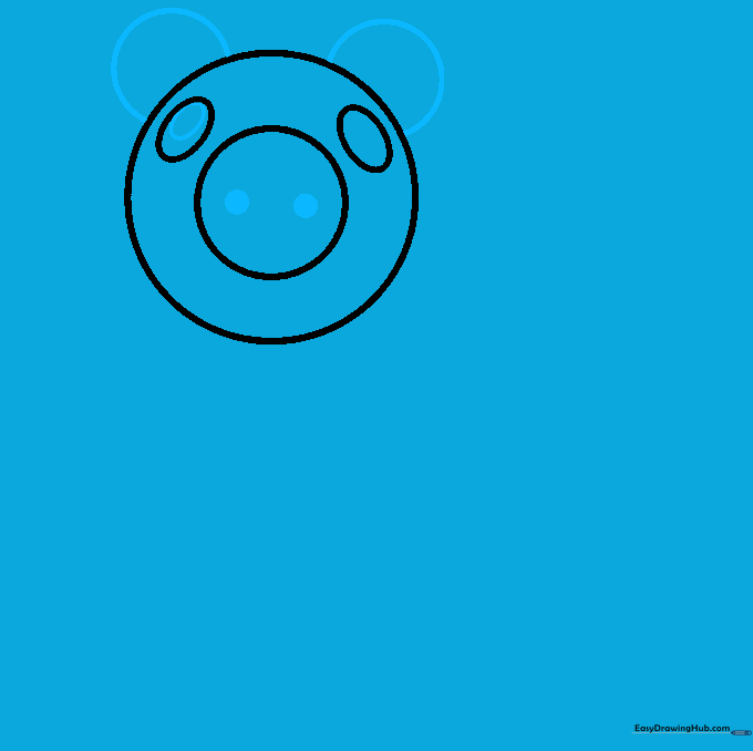 Adding rounded ears behind the head and two small circles for nostrils on the snout.