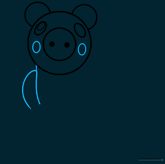 Drawing the eyes as ovals and starting the arm shape with curved lines.