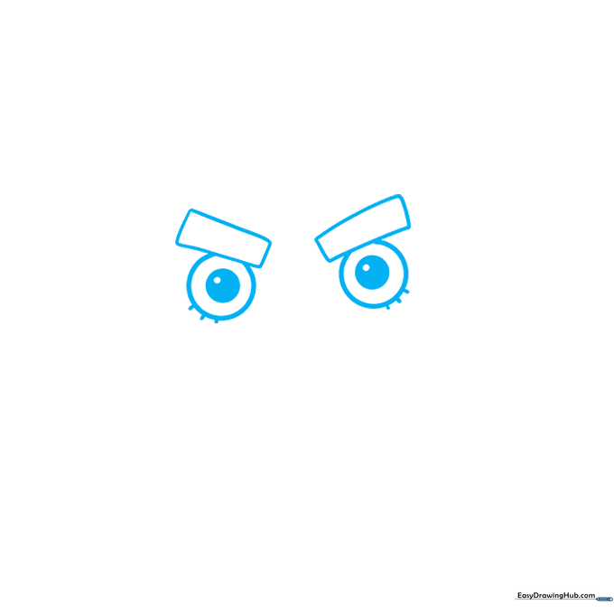 Close-up sketch of Rock Lee's thick eyebrows and circular eyes on white paper.