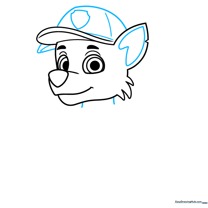 Adding the cap details, shield logo, and the start of the neck lines.