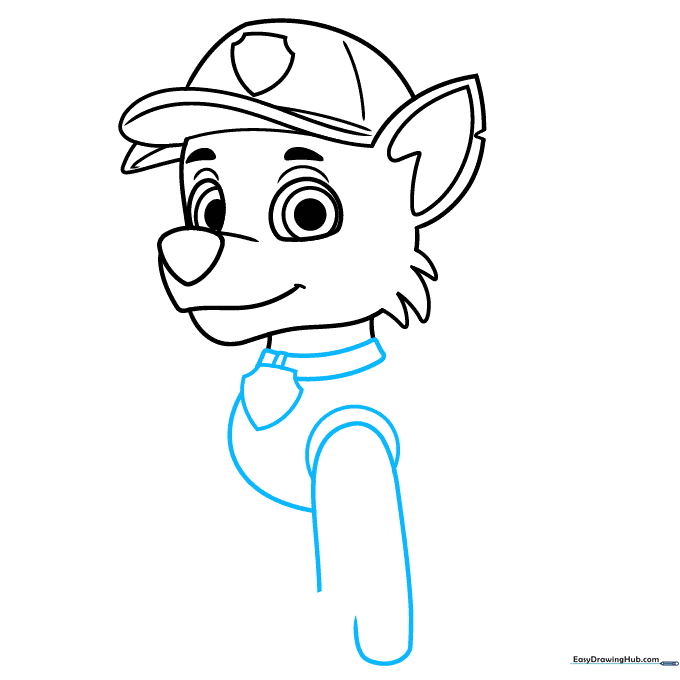 Adding the collar, pup tag, and the initial outline of the vest and front leg.
