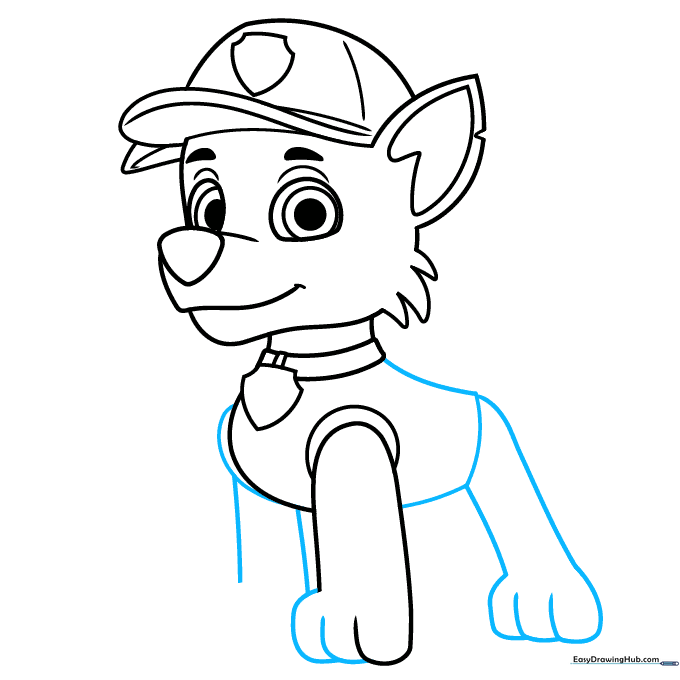 Refining the legs and paws to complete the lower body structure.