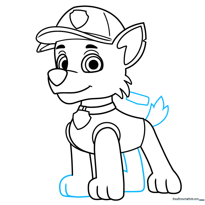 Adding the bushy tail and the base of the Pup Pack on Rocky's back.