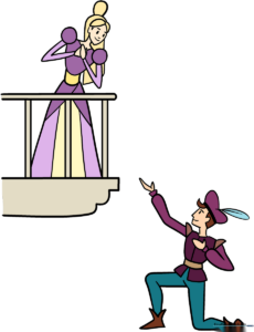 Colorful, finished illustration of Romeo and Juliet for a drawing tutorial.