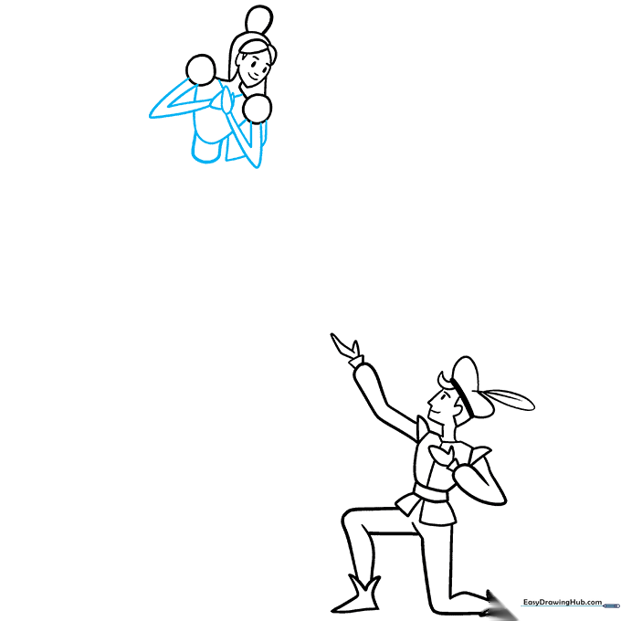 Adding Juliet's arms, hands, and heart-shaped bodice to the drawing.