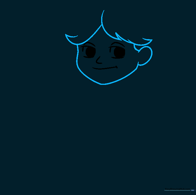 Pencil outline showing the addition of Ron's jawline, ear, and the basic shape of his hair.