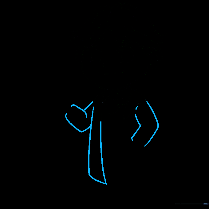 Pencil sketch outlining the sleeves and upper arms of Ron's Hogwarts robe.
