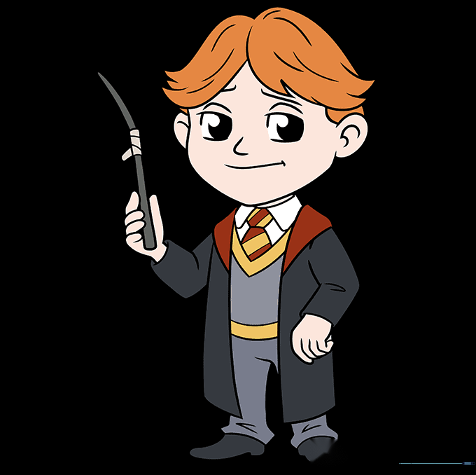 Finished, full-color illustration of Ron Weasley in his Hogwarts uniform.