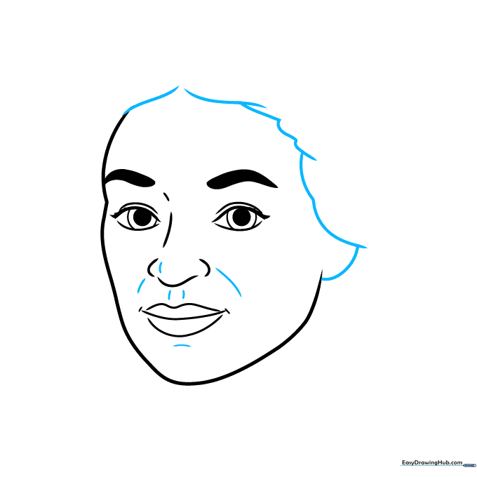 Adding the hair outline and chin definition to the portrait.