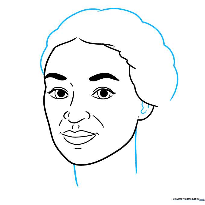 Drawing the top of the hair and the neck structure.