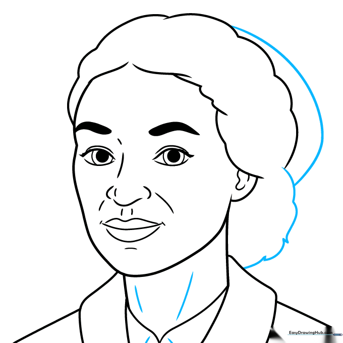 Finalizing the hair and adding the hat outline.
