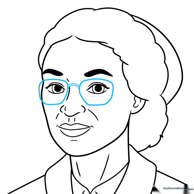 Adding the iconic glasses to the Rosa Parks portrait.