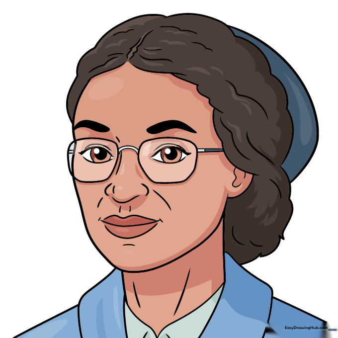 The completed and colored portrait of Rosa Parks.