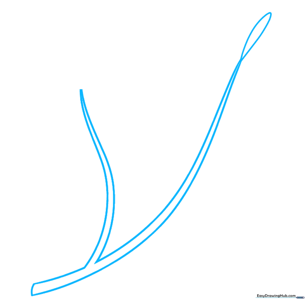 Pencil sketch showing a Y-shaped stem with a single teardrop-shaped leaf at the top.
