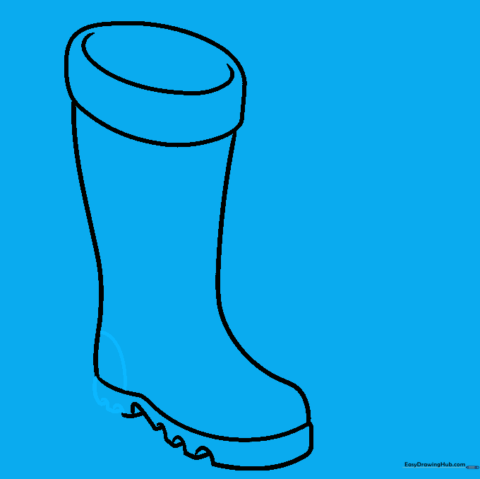 Refining the heel of the boot with additional curved lines and tread details.