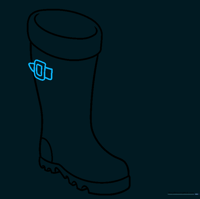 Adding a decorative buckle detail to the side of the rubber boot.