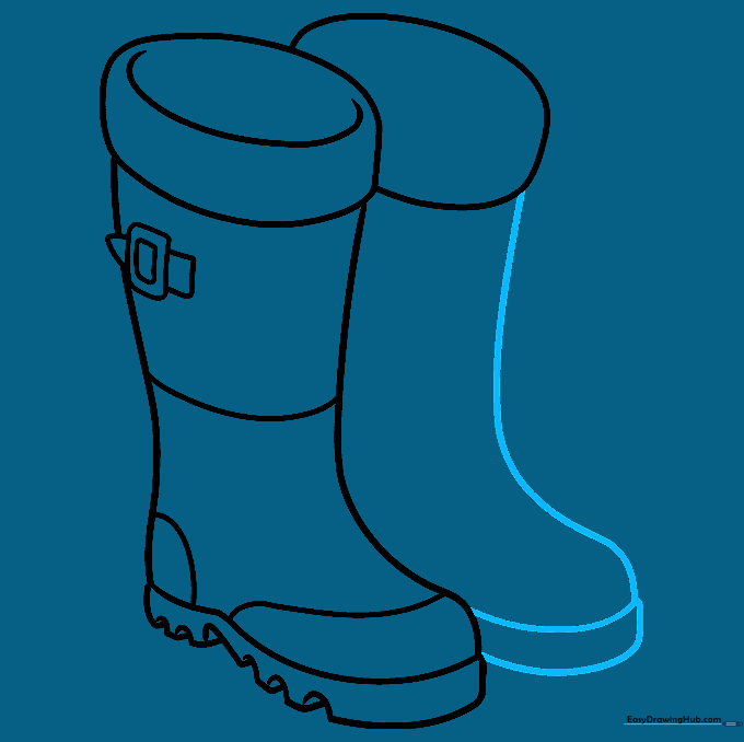 Completing the outline of the second rubber boot.