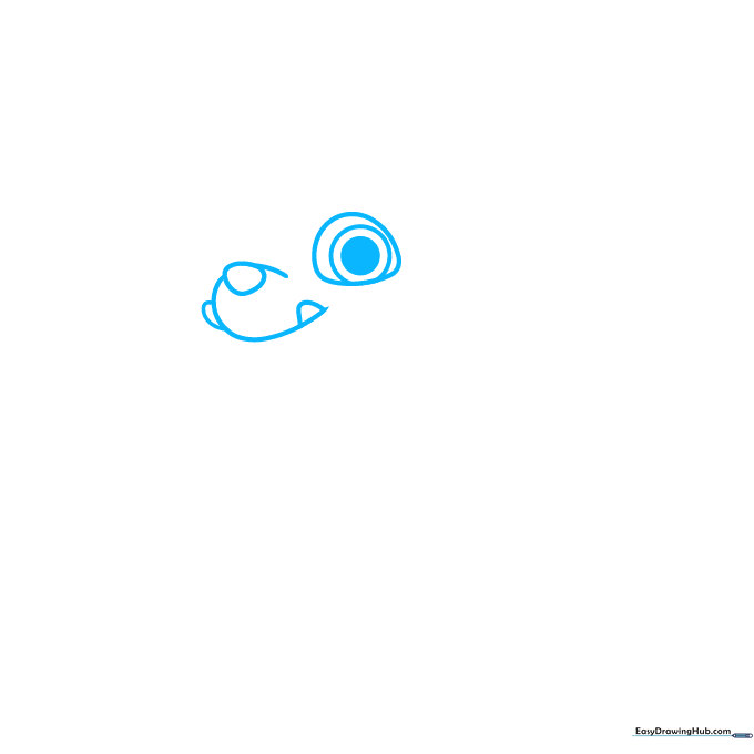 Close-up of Rubble's eyes and snout being drawn with simple geometric shapes.