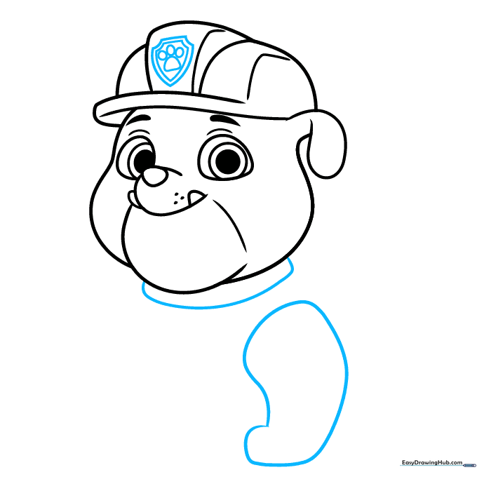 Drawing the PAW Patrol badge on the hat and the start of the collar.