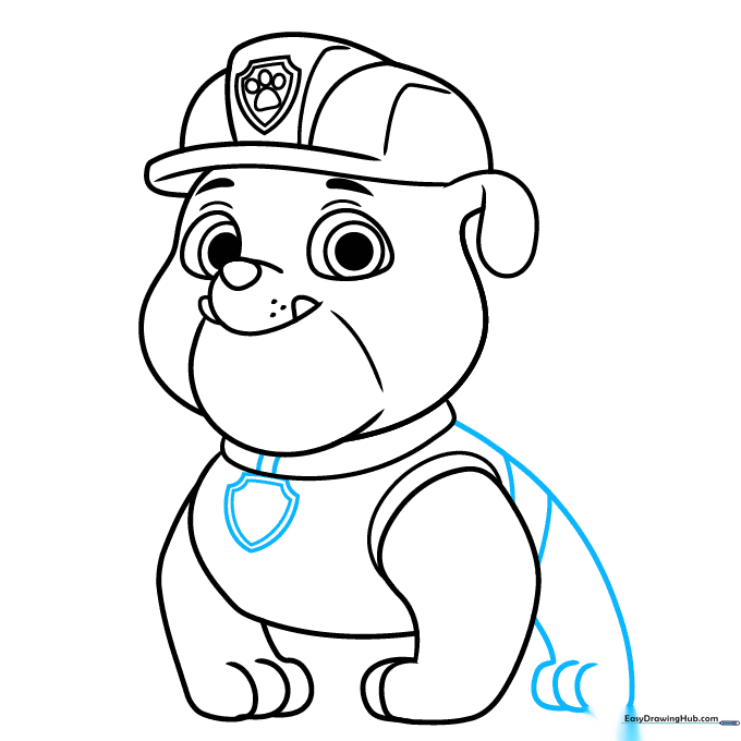 Adding the rear leg and the iconic pup tag to the drawing.