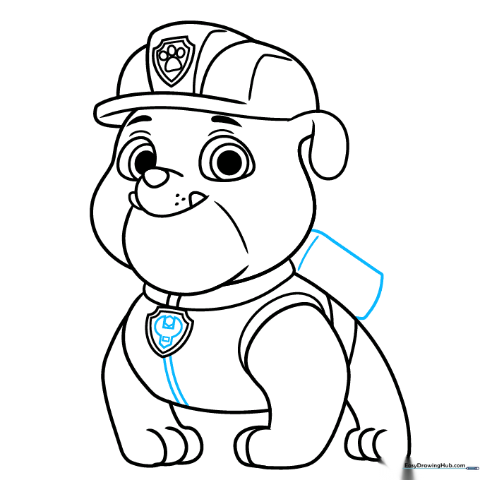 Drawing the Pup Pack and tool details on Rubble's back.