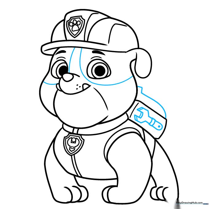 Adding final facial spots and tool details to complete the outline.