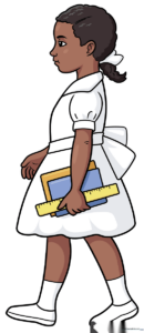 A colorful, finished portrait of Ruby Bridges for an educational art project.