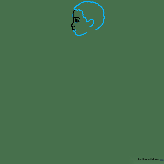 Drawing the outline of the face, ear, and hair of Ruby Bridges.
