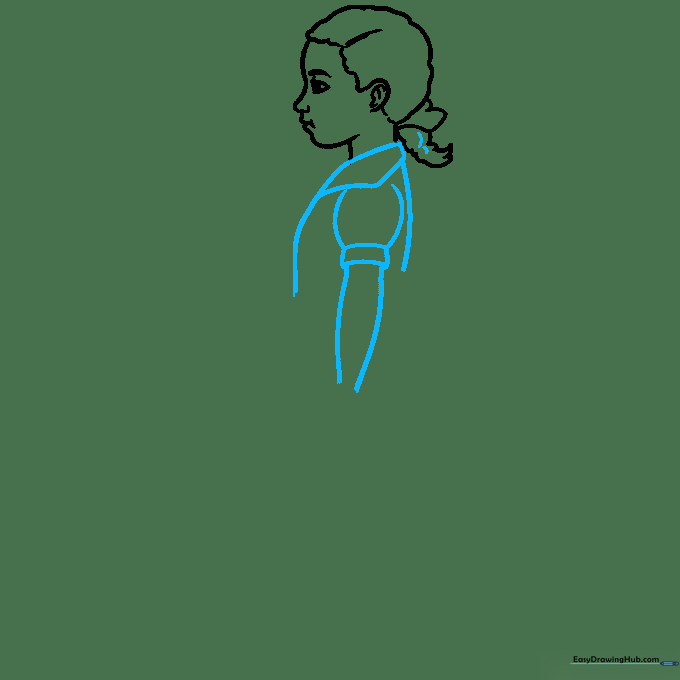 Outlining the upper body, arm, and sleeve of Ruby Bridges.