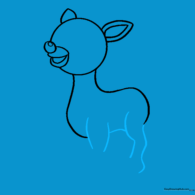 Outlining the front and back legs with curved lines connected by a belly line.