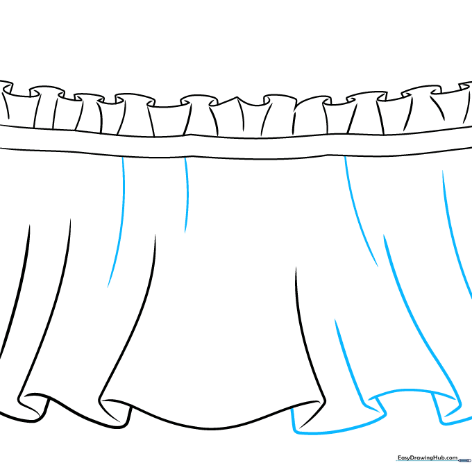 Drawing showing the addition of contour lines to define the volume of the fabric.