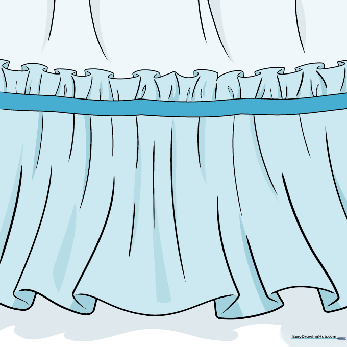 The final colored ruffle drawing with decorative patterns.