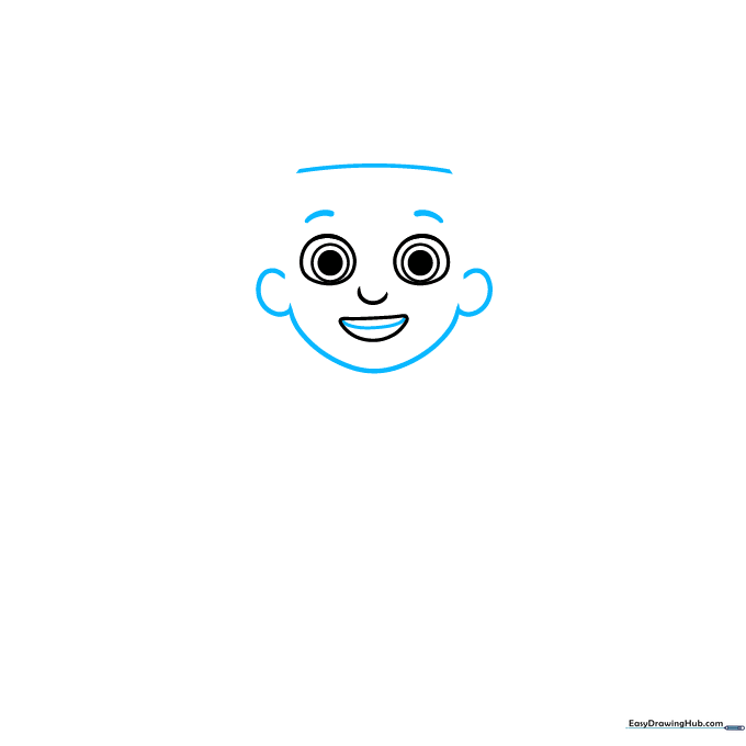 Drawing the outline of Ryder's face, including ears and jawline structure.