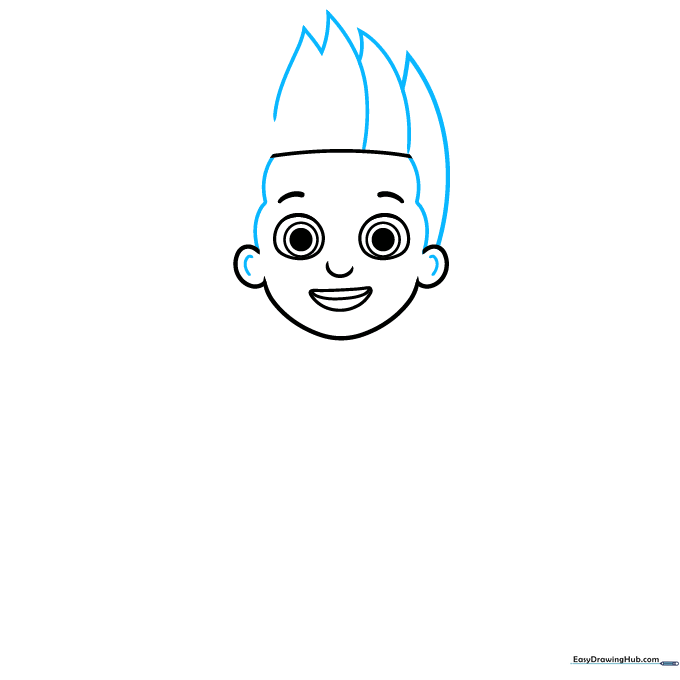 Sketching Ryder's spiky hairstyle using jagged, pointed lines.