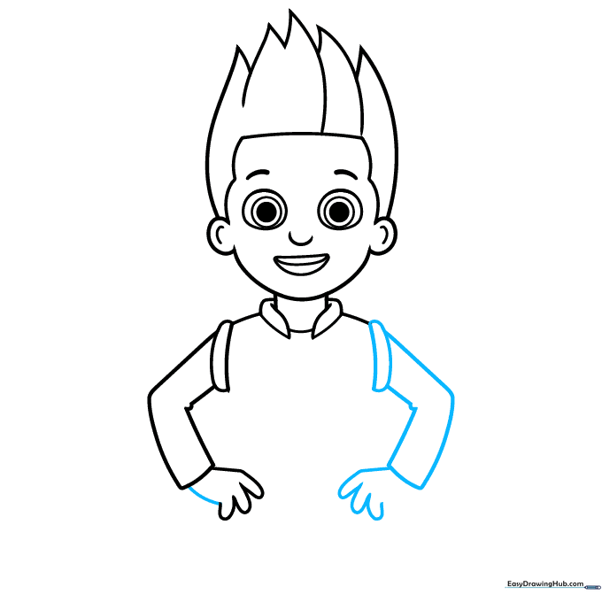 Drawing the second arm and hand of Ryder to match the first.