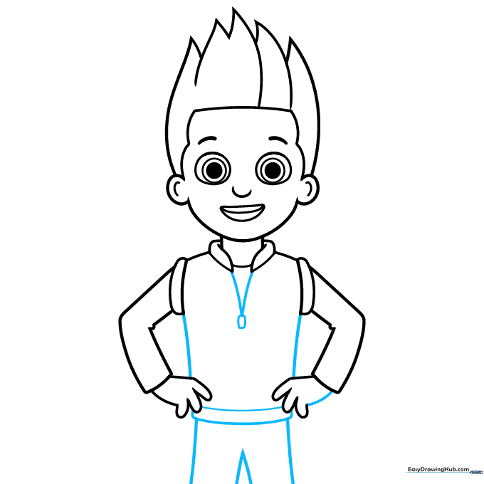 Adding the vest details, zipper, and torso outline to the character.