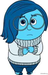 A colorful, finished illustration of Sadness from Inside Out, ready for display.