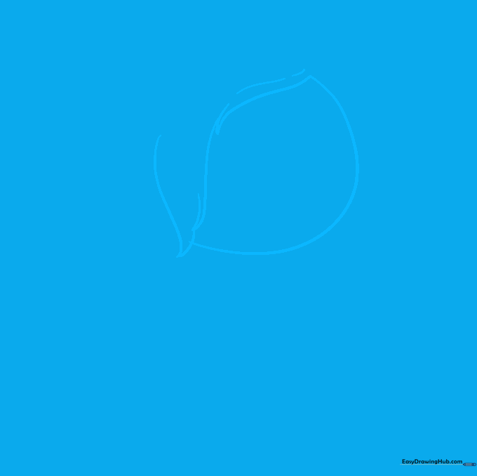 Pencil sketch of a rounded face shape for Sadness, showing the initial guideline for the character's head.