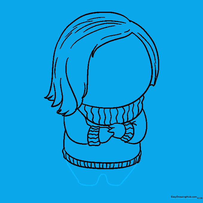 Drawing the legs using a W-shaped line beneath the sweater.
