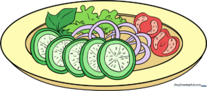 A colorful, finished drawing of a fresh vegetable salad in a bowl.