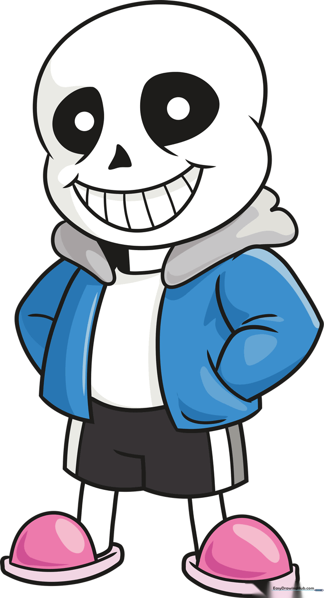 Full-color illustration of Sans from Undertale, ready for coloring practice.