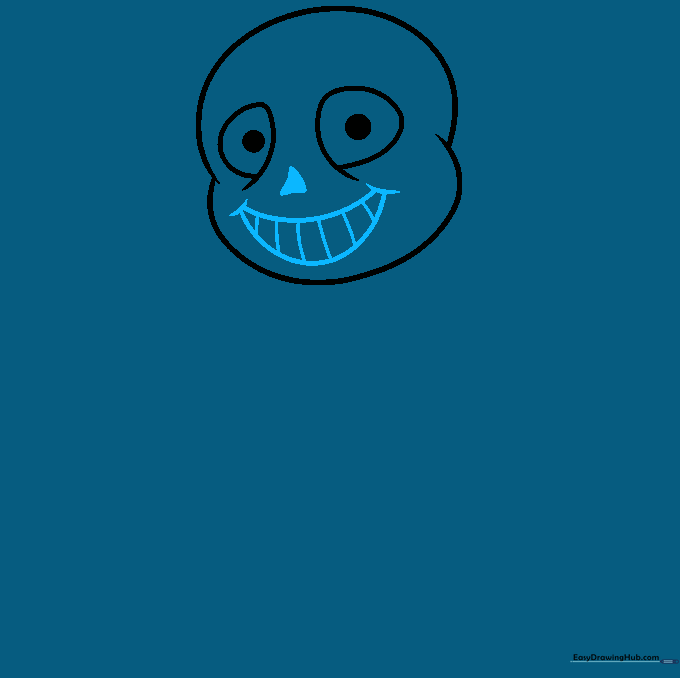 Detailed view of adding the nose and the wide, toothy grin of Sans.