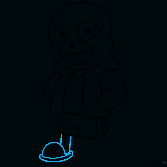 Drawing the first slipper at the base of the leg.