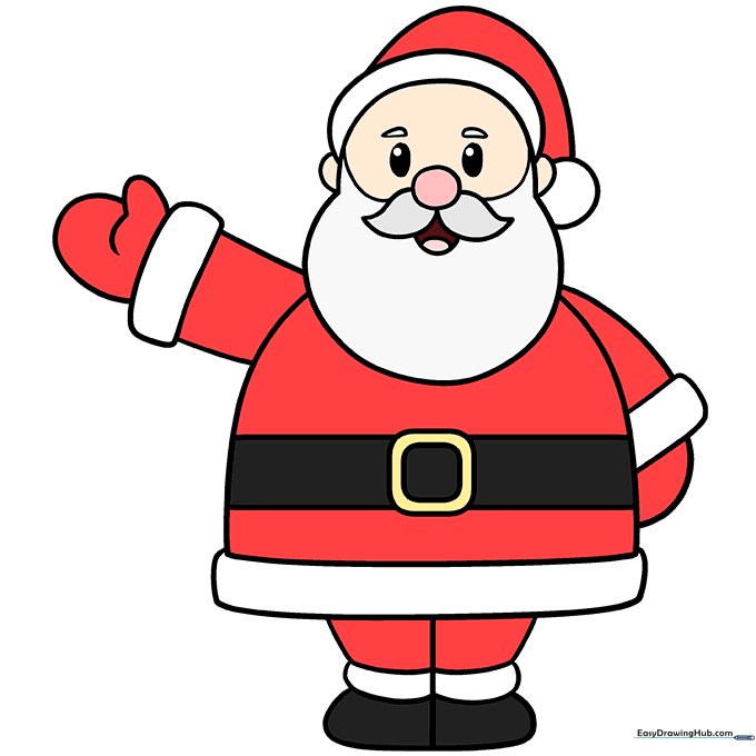 The finished, colored cartoon Santa Claus drawing.