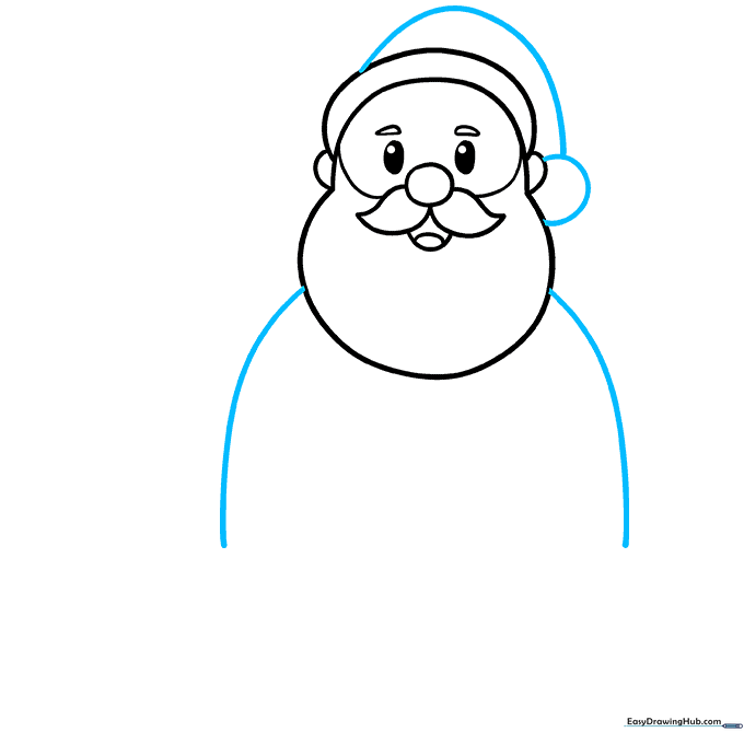 Drawing the Santa hat and the beginning of the torso outline.