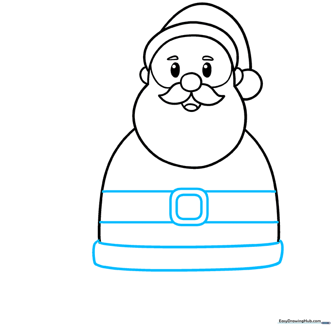 Detailing Santa's belt, buckle, and coat trim.
