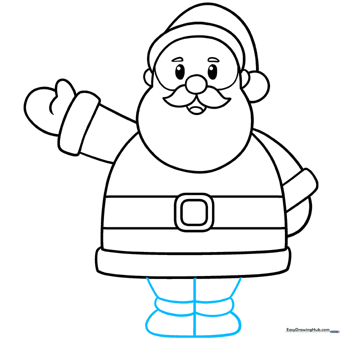 Adding the legs and boots to complete the Santa Claus outline.