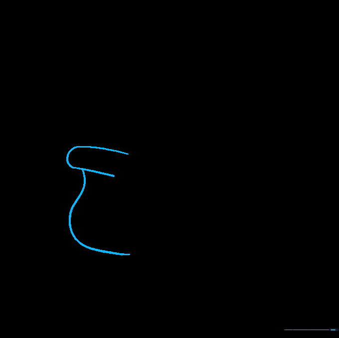 Pencil sketch showing two overlapping curved lines forming the front of a sleigh.