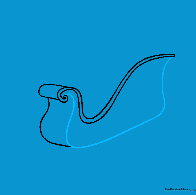 Adding a long curved line to connect the front and side of the sleigh body.