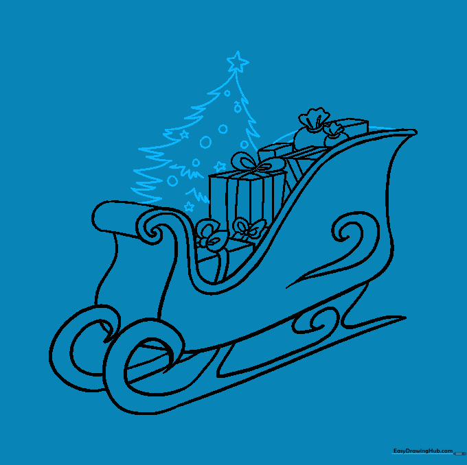 Adding a decorated Christmas tree to the back of the sleigh.